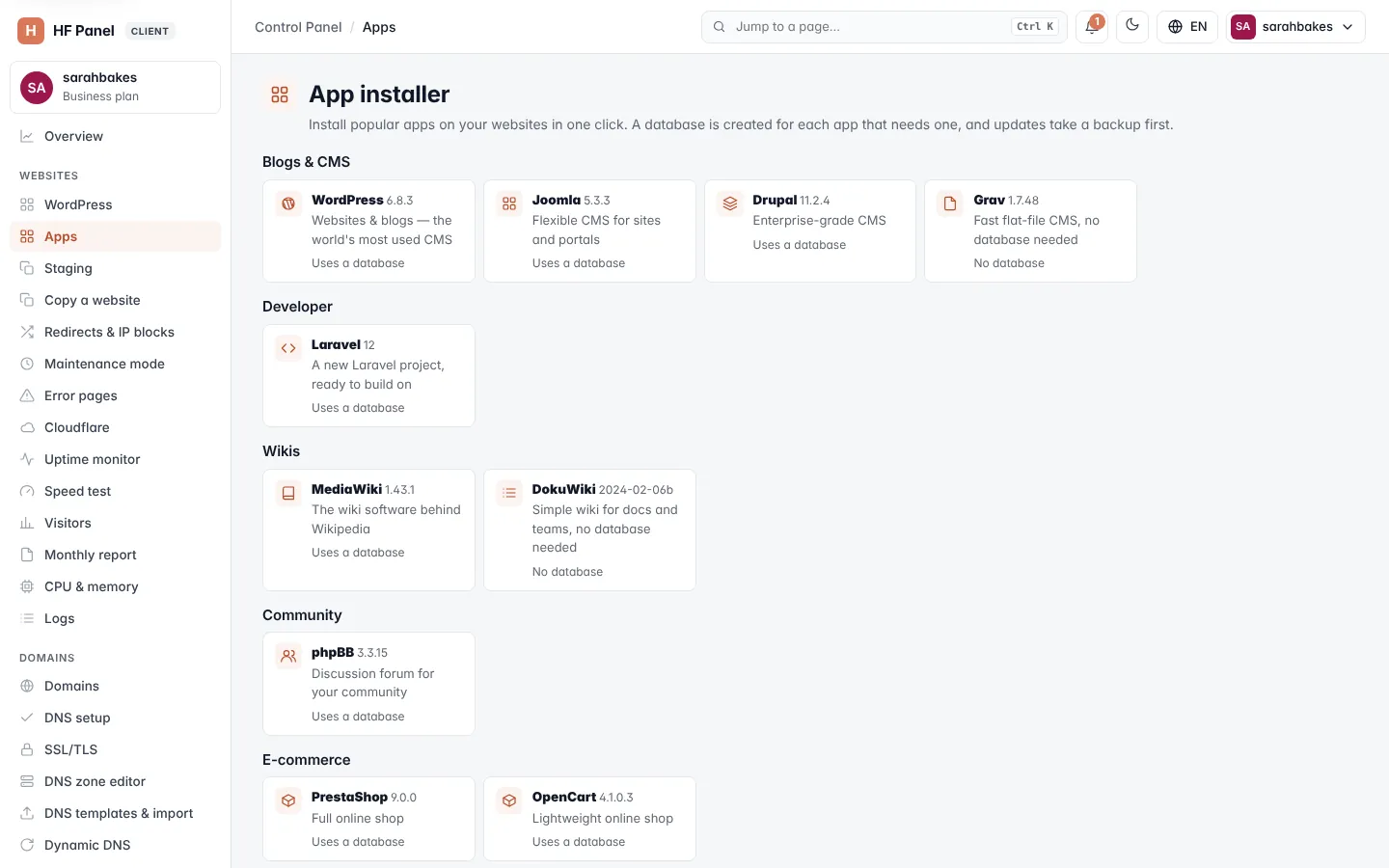 Apps screen