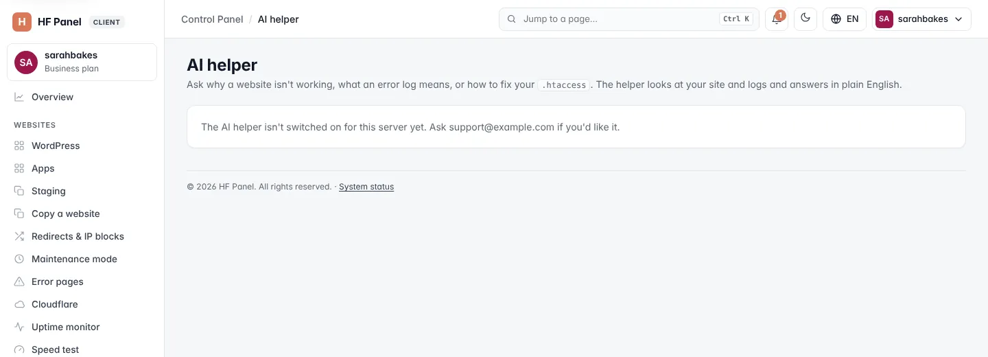 AI helper screen