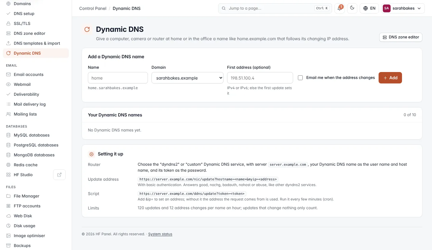 Dynamic DNS screen