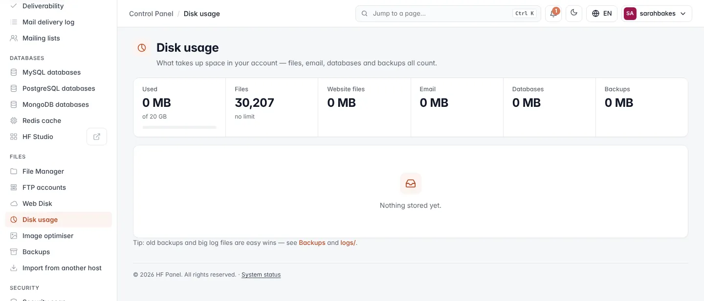 Disk usage screen