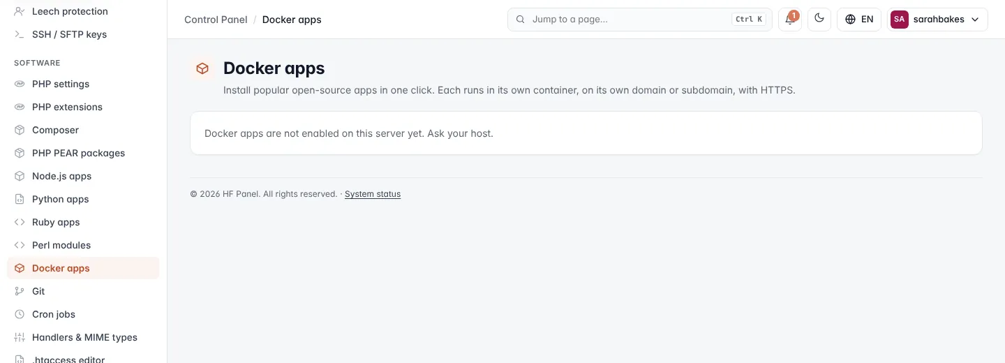 Docker apps screen