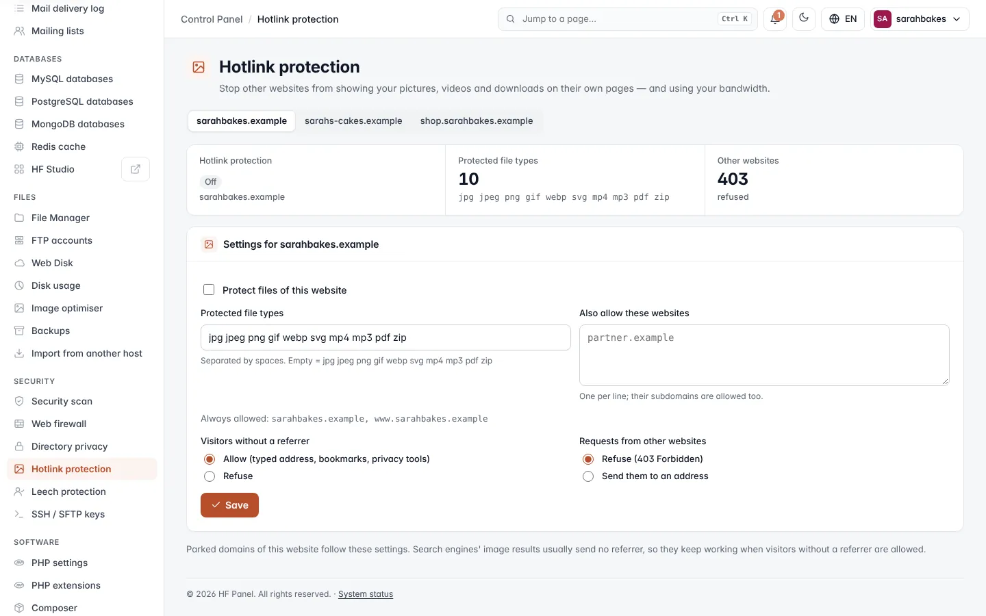 Hotlink protection screen