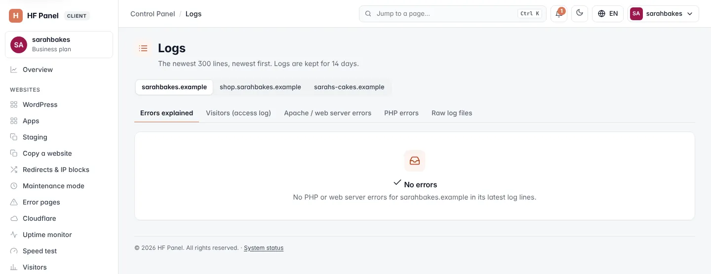 Logs screen