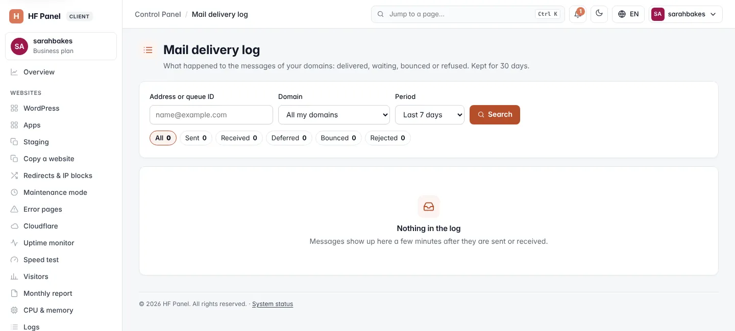 Mail delivery log screen