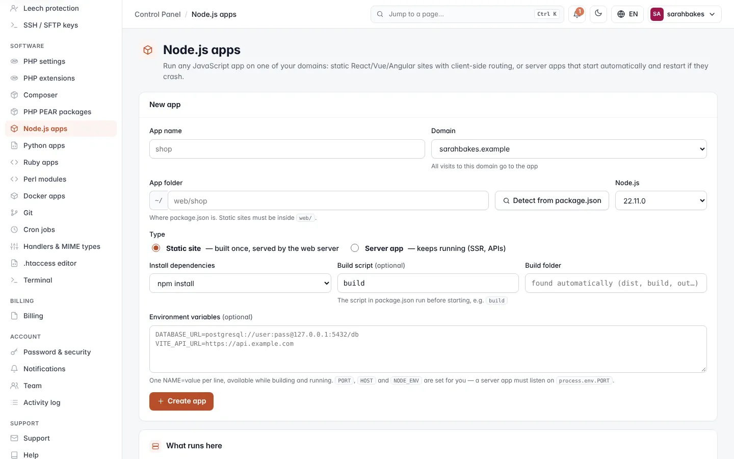 Node.js apps screen