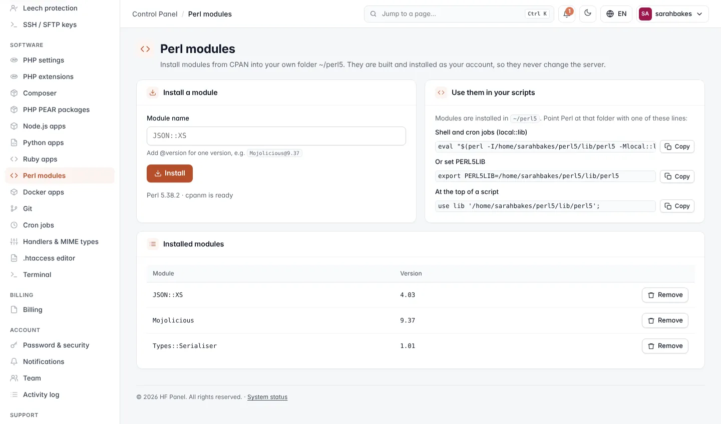Perl modules screen