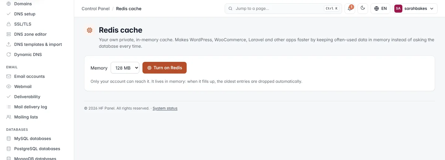 Redis cache screen