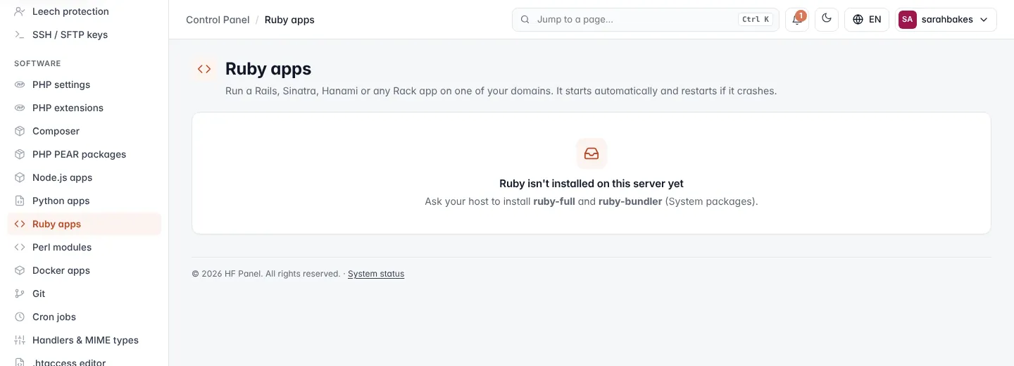 Ruby apps screen
