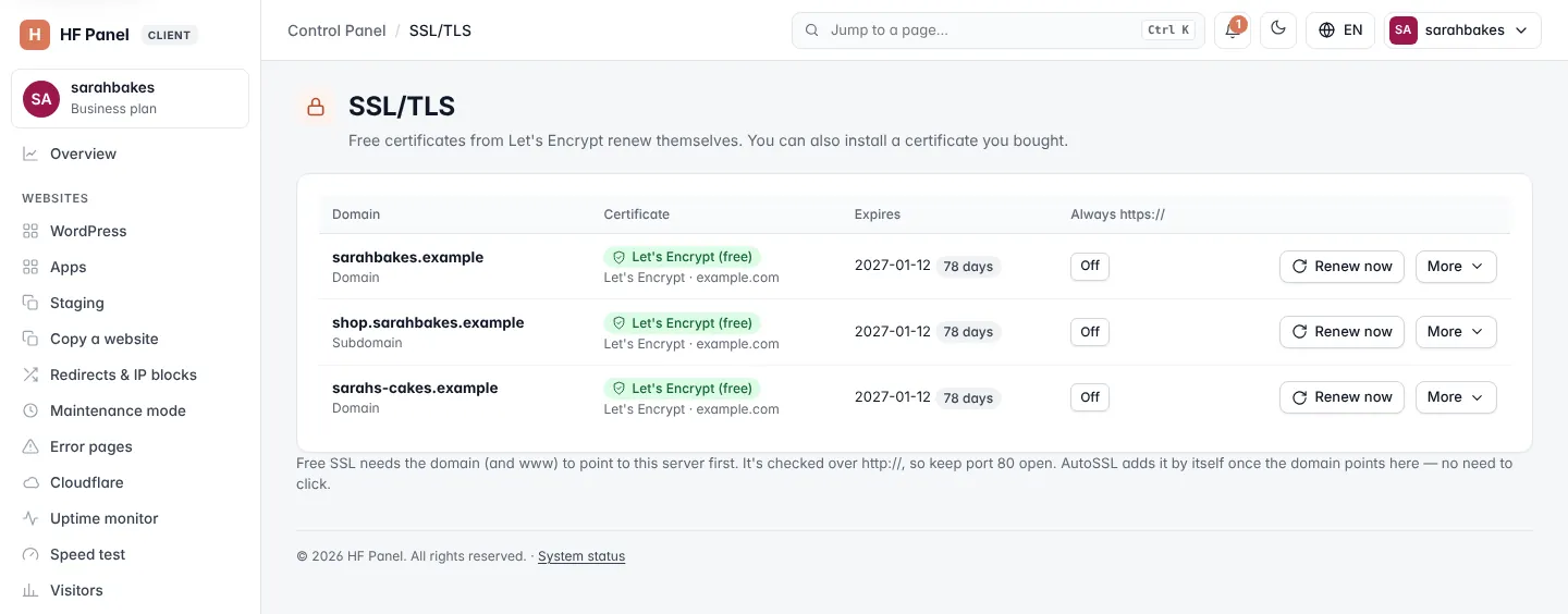 SSL/TLS screen