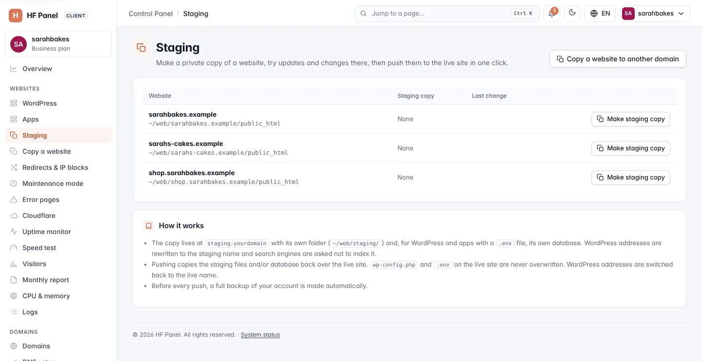 Staging screen