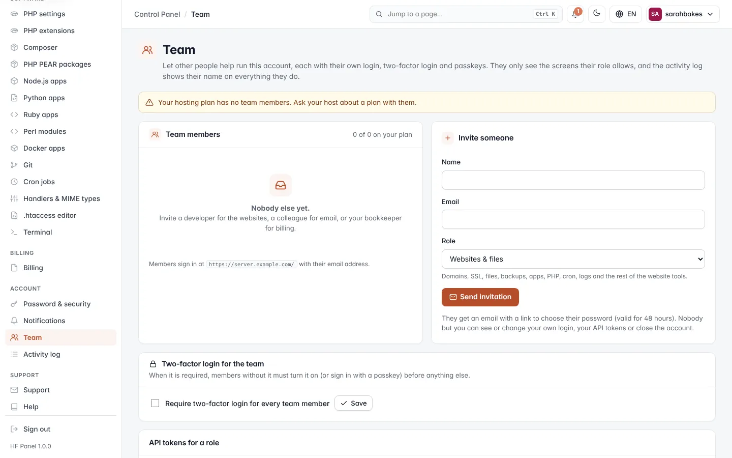 Team screen