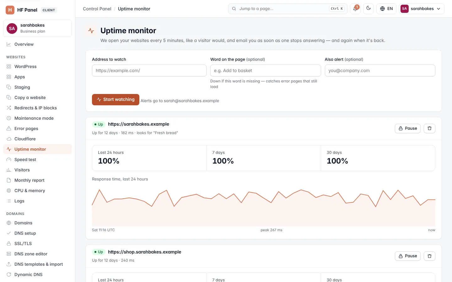 Uptime monitor screen