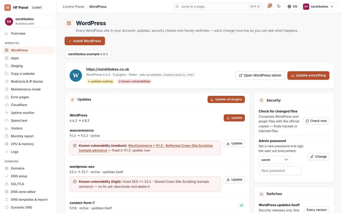 WordPress screen