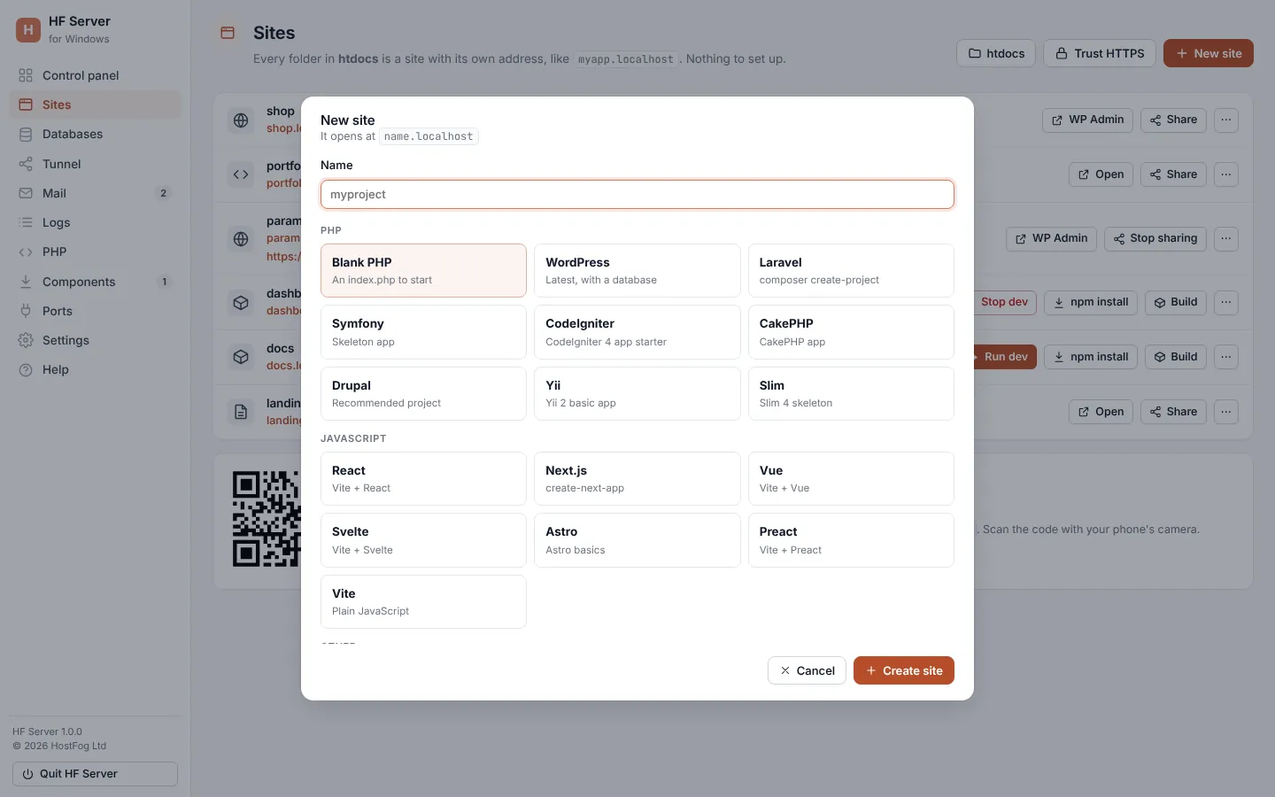 New site screen