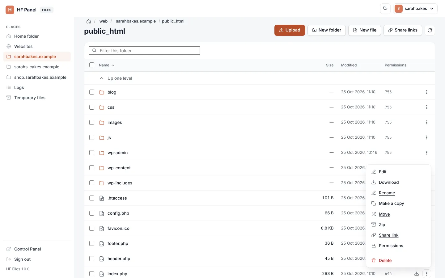 Archives and permissions screen