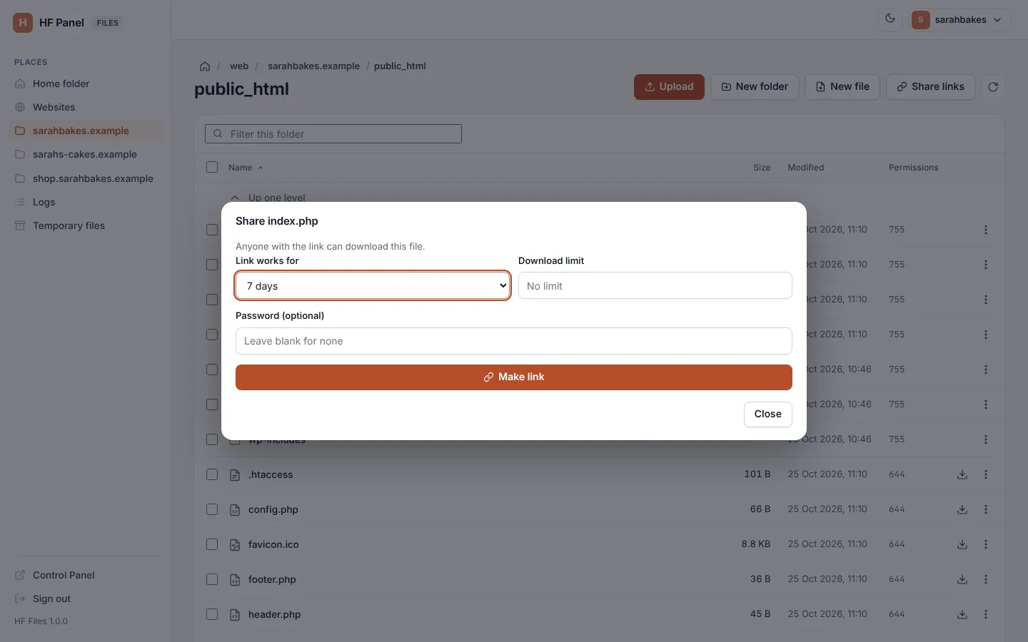 Share links screen