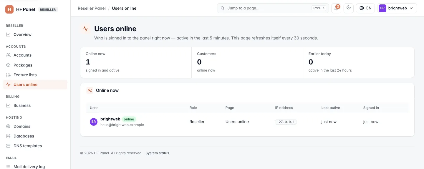 Users online screen