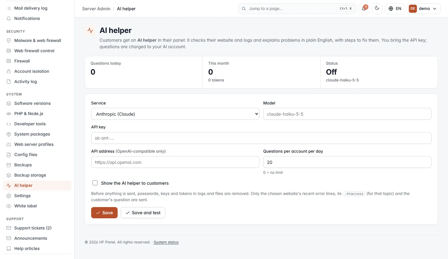 AI helper screen