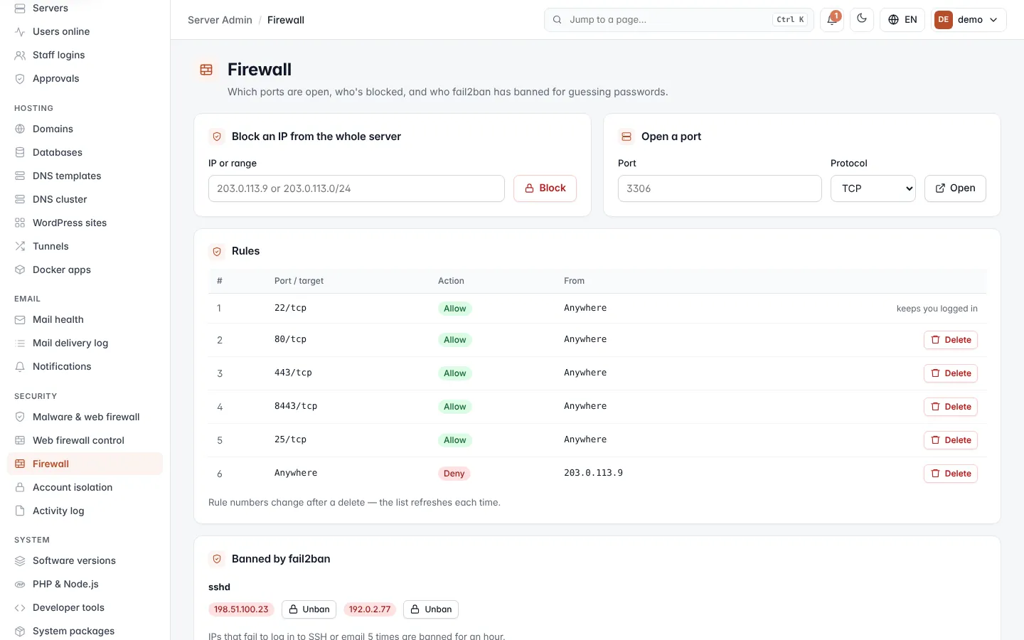 Firewall screen