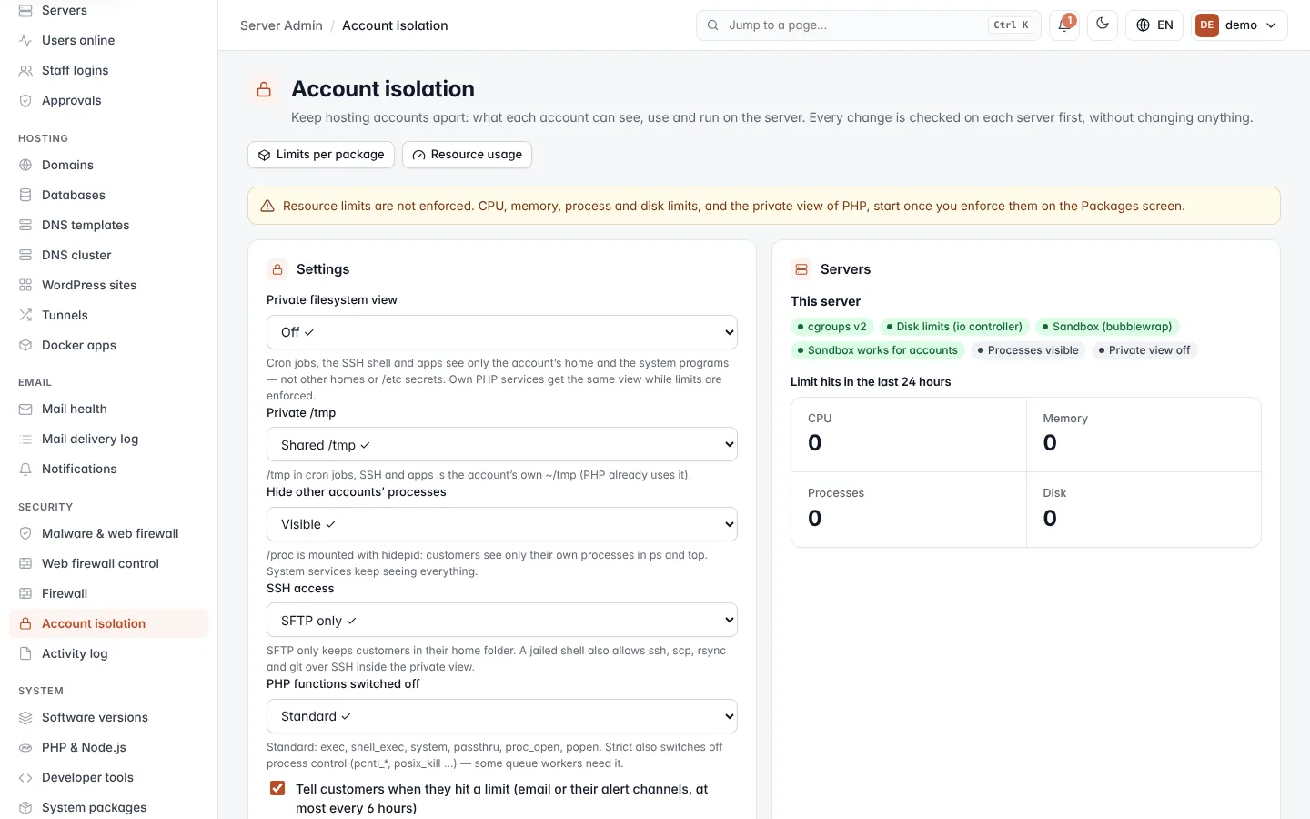 Account isolation screen