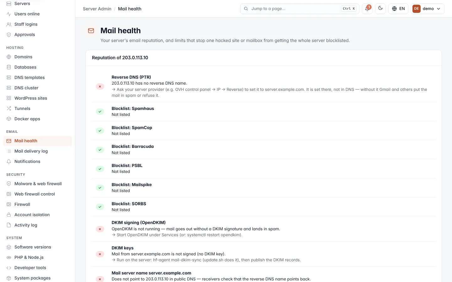 Mail health screen
