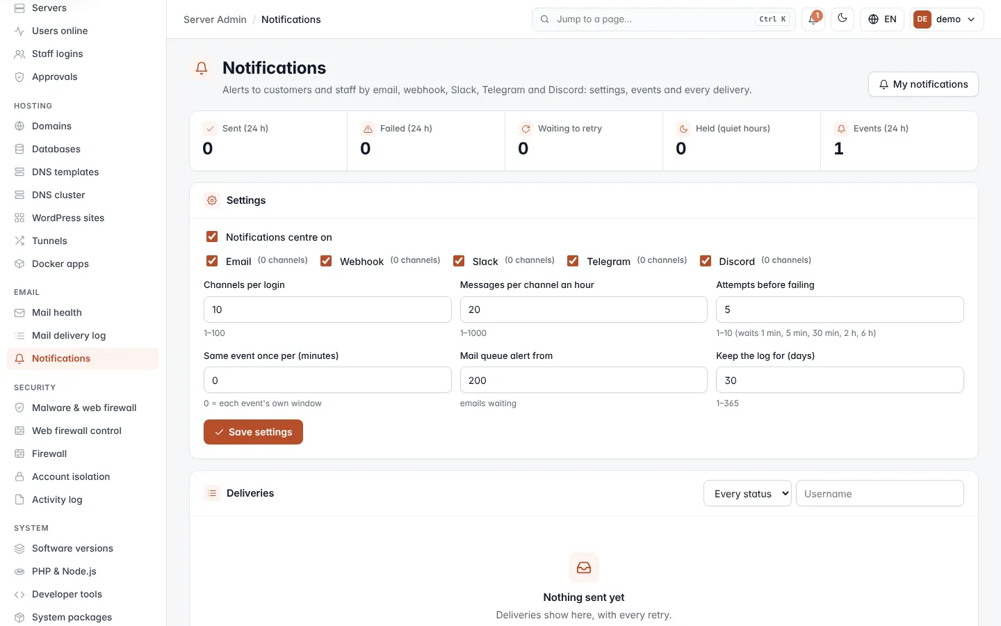 Notifications screen