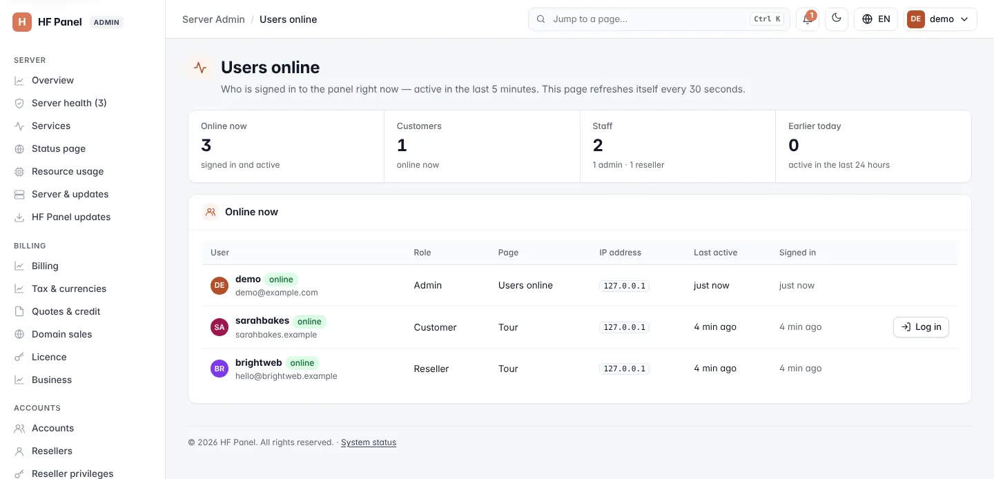 Users online screen