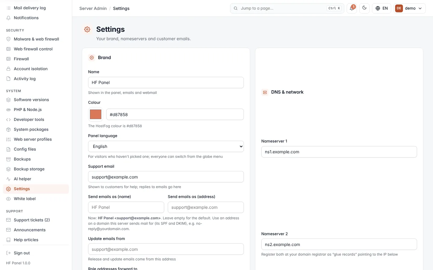 Settings screen
