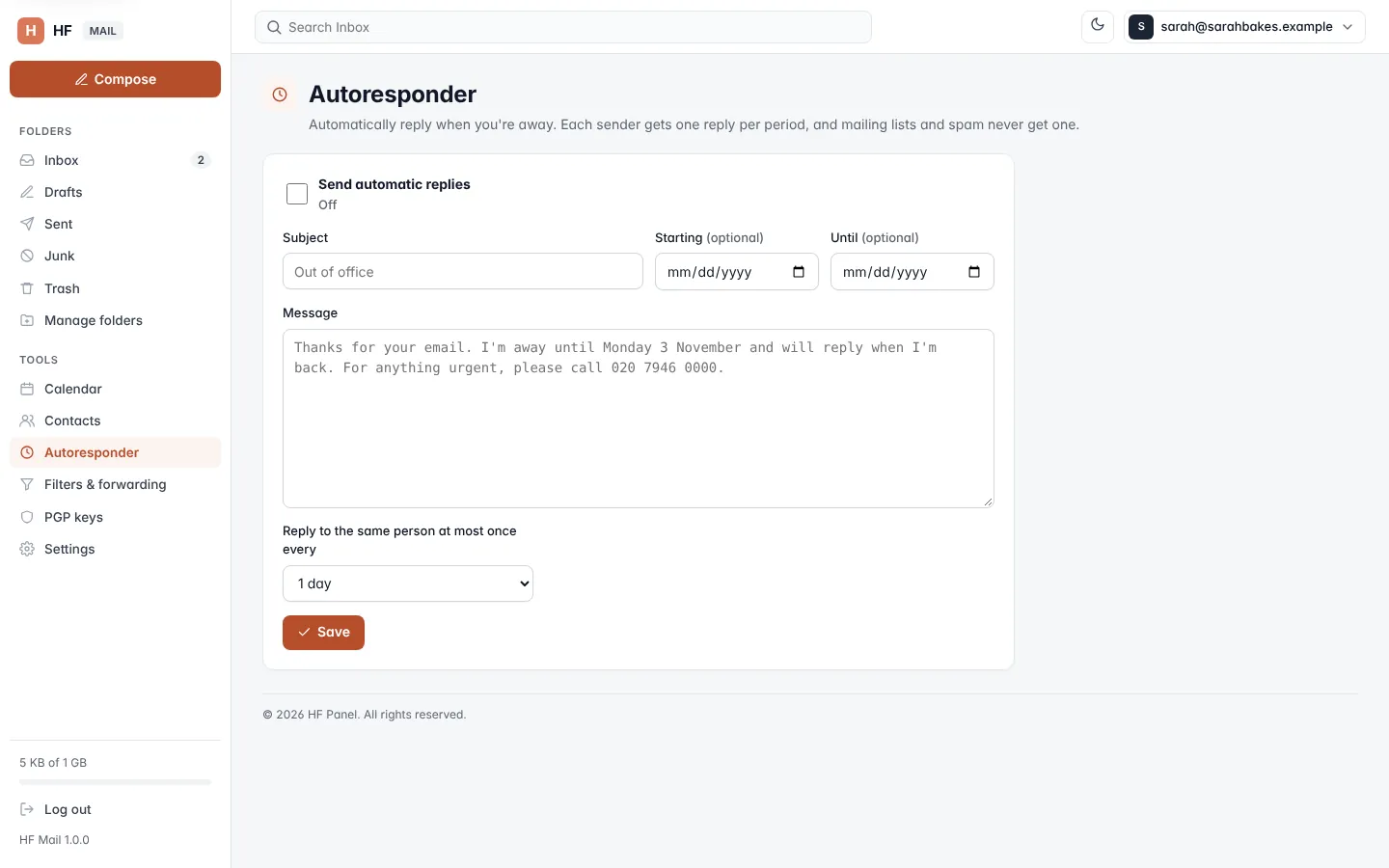 Autoresponder screen