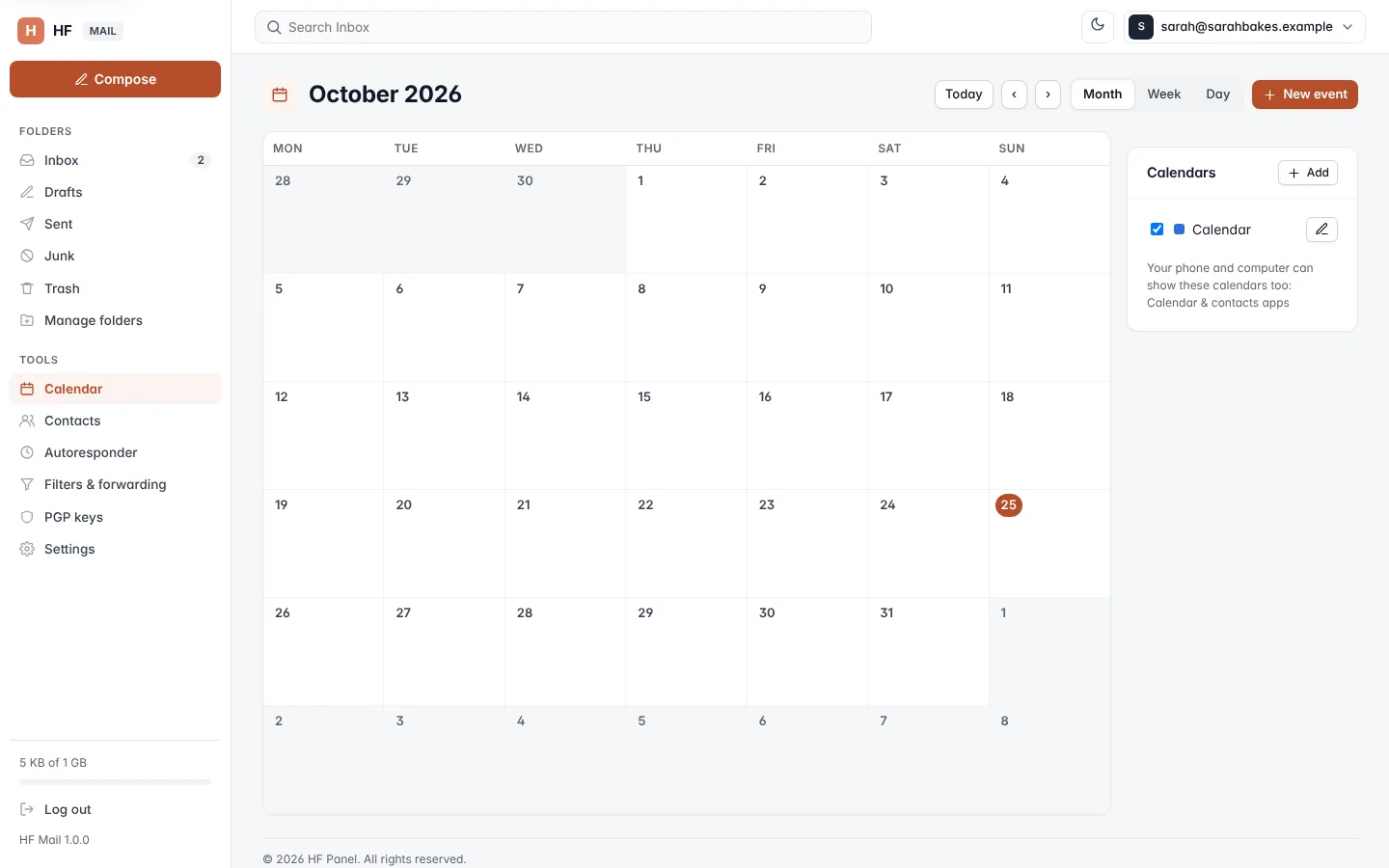 Calendar screen