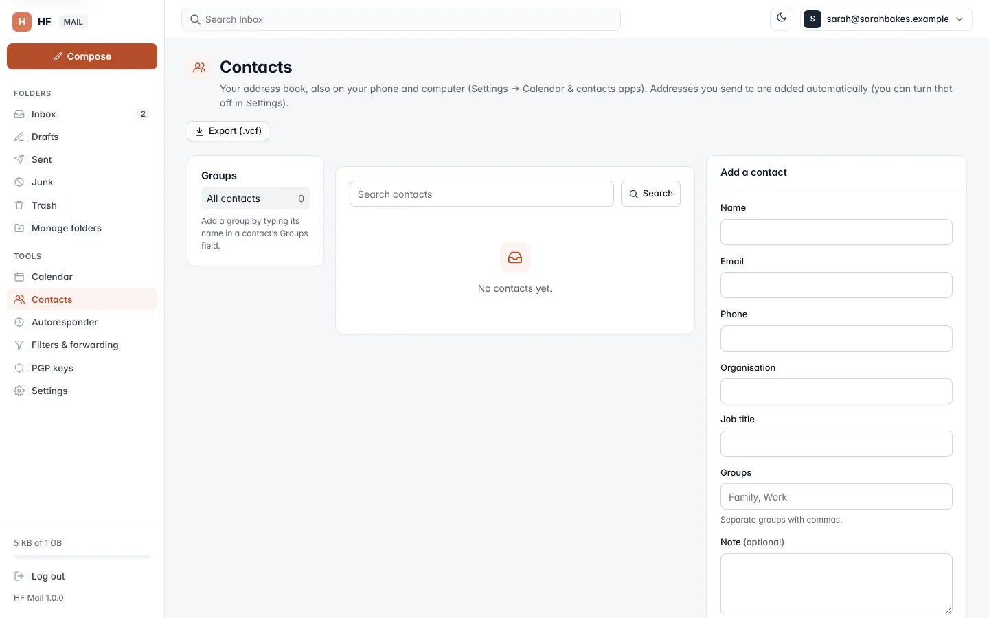 Contacts screen
