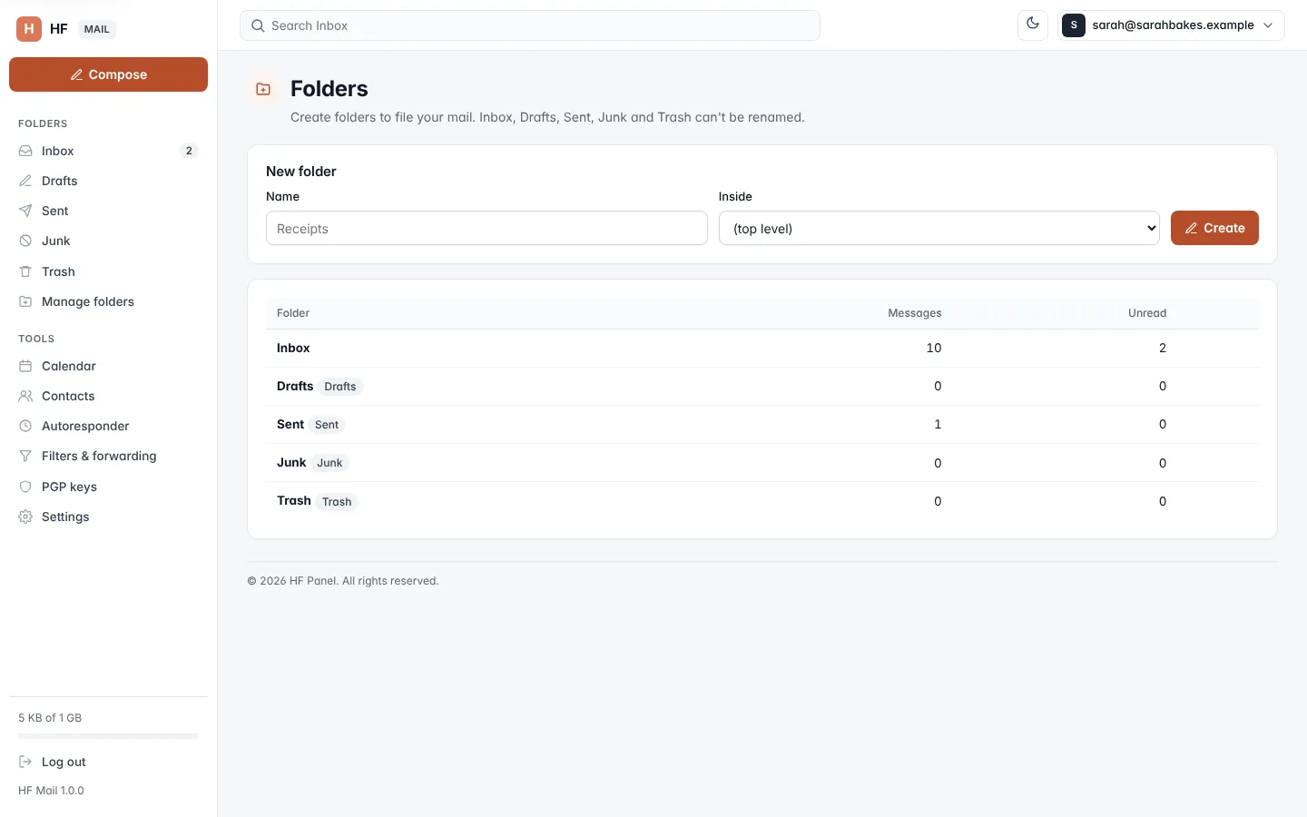 Folders and search screen
