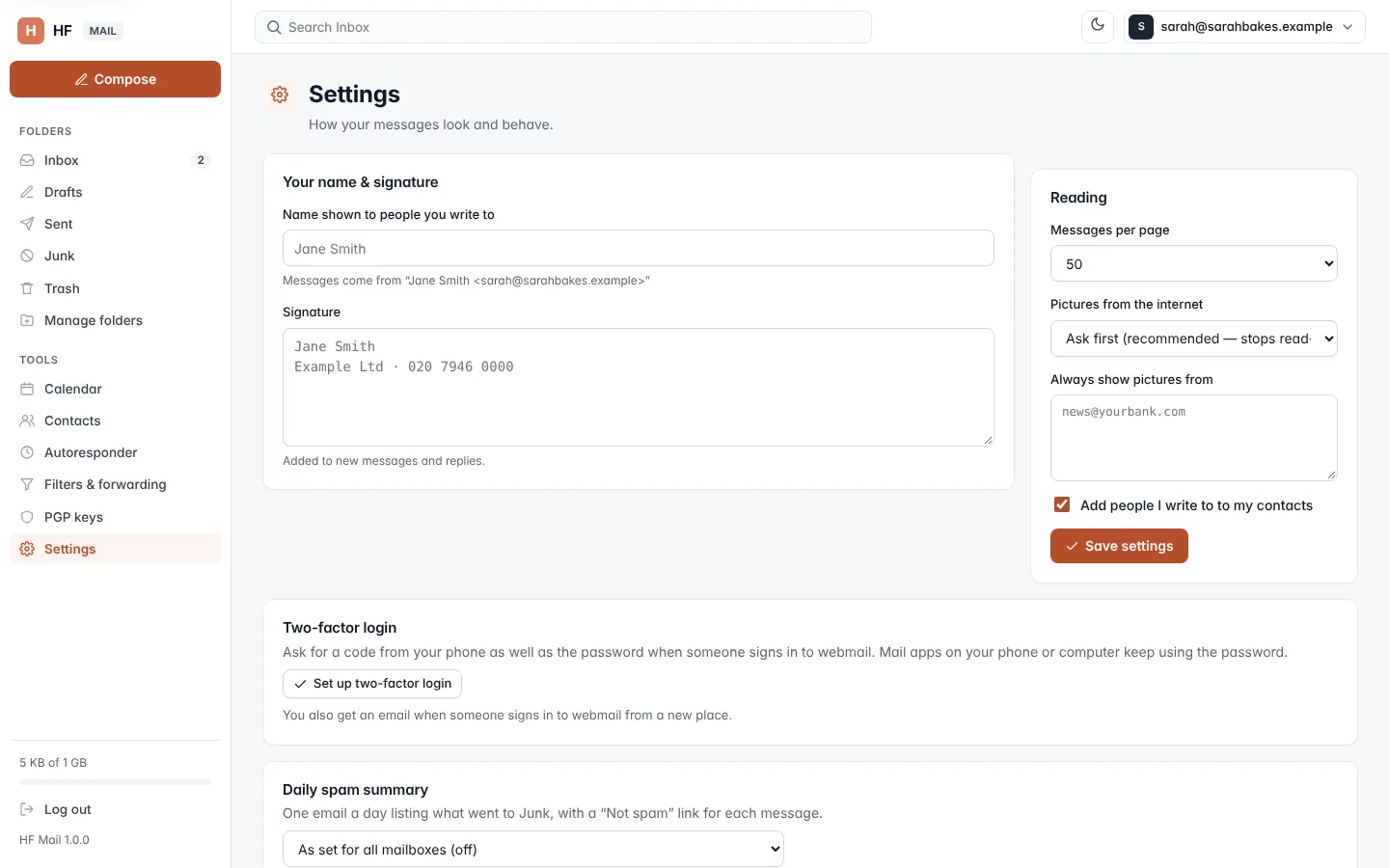 Settings screen