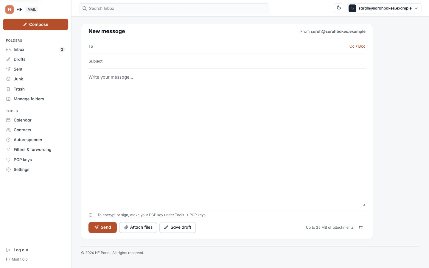 Writing mail screen